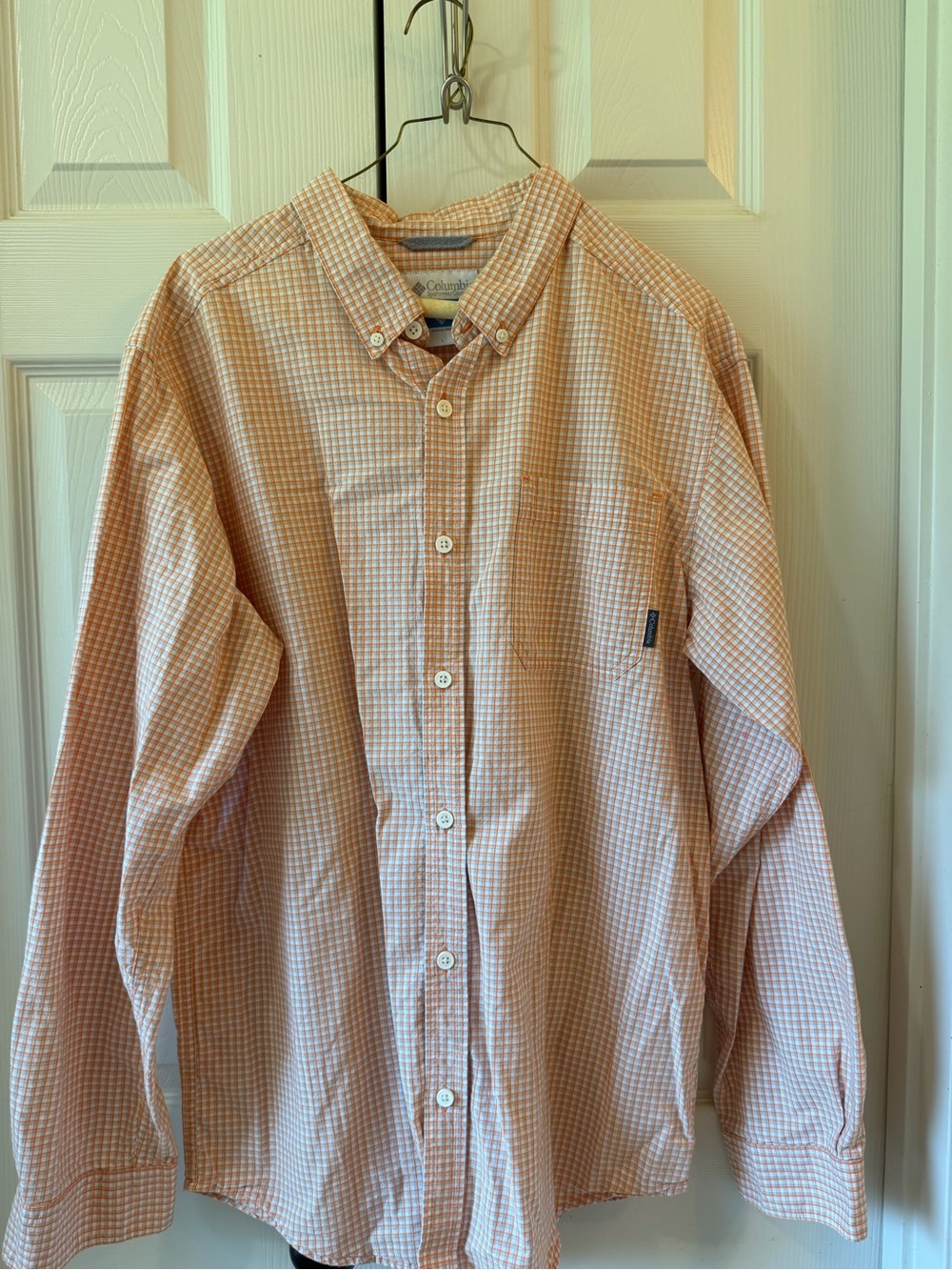 Columbia Men's Button-Down Gingham Shirt - Light Orange Size L